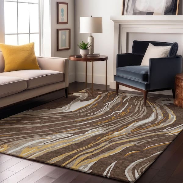 Mayfield Premium Machine Washable Abstract AMF1037 Brown 9 ft. x 12 ft. Area Rug
