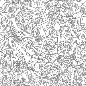 Rick and Morty Doodle Peel and Stick Wallpaper