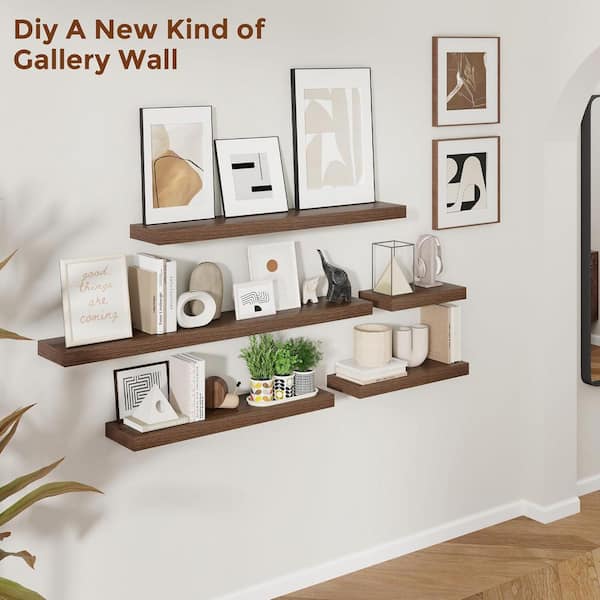 55 in. W x 8 in. D Walnut Floating Shelves for Wall (Set of 2