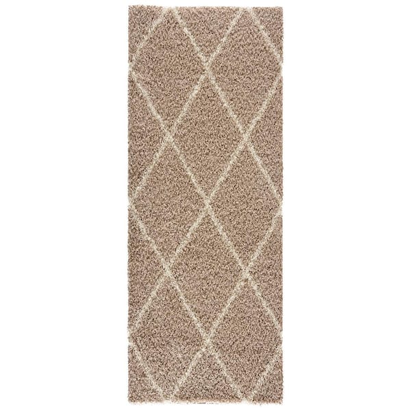 MSRUGS Moon Trellis Shaggy Beige 2 ft. x 6 ft. Polypropylene Runner Rug