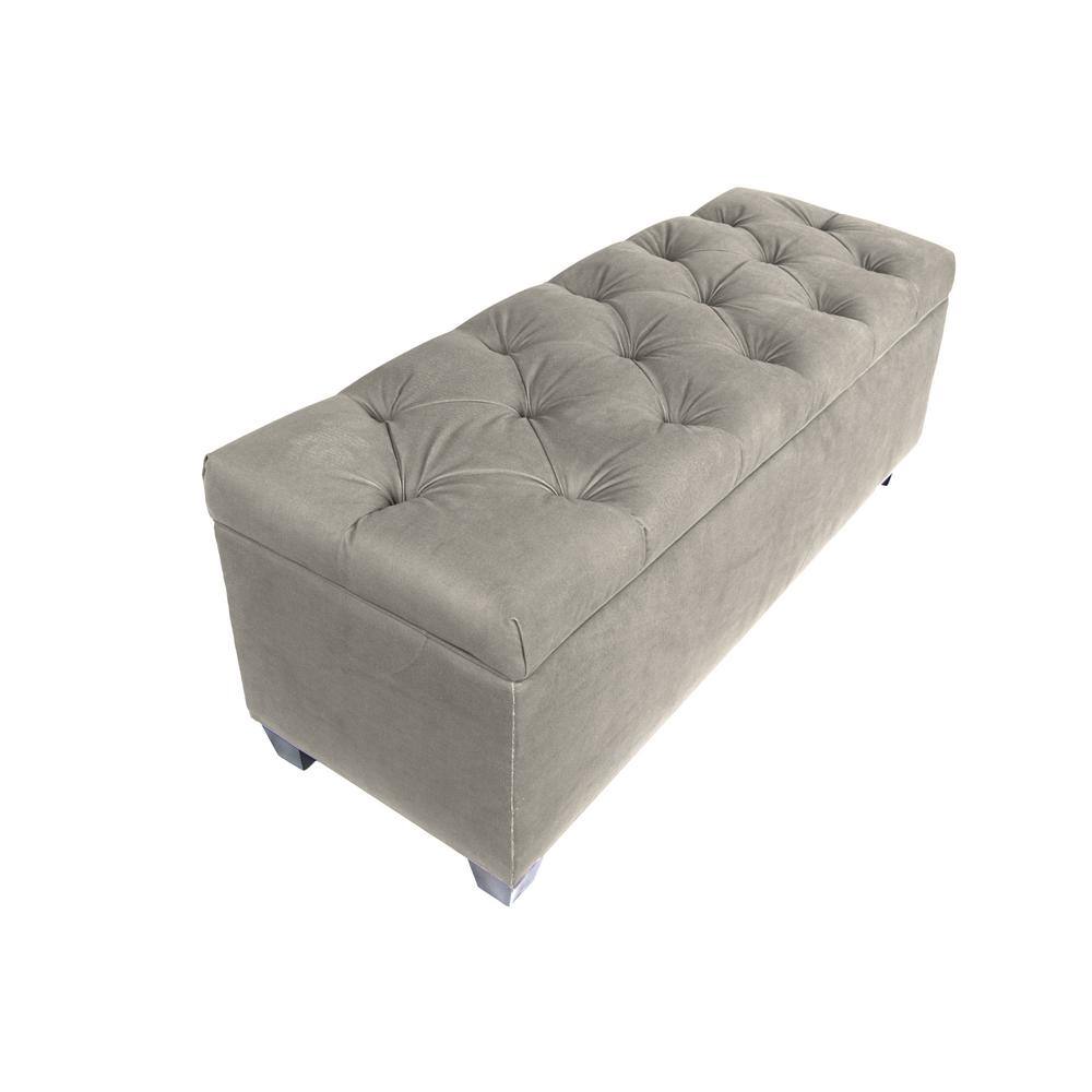 Platinum Diamond Tufted Linen Storage Bench with Shoe Slots