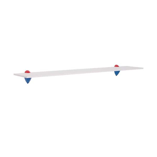 Wallscapes 35.375 in. W x 7.125 in. D Puzzle White Shelf with Jazzy Blue/Red Brackets Decorative Shelf Kit