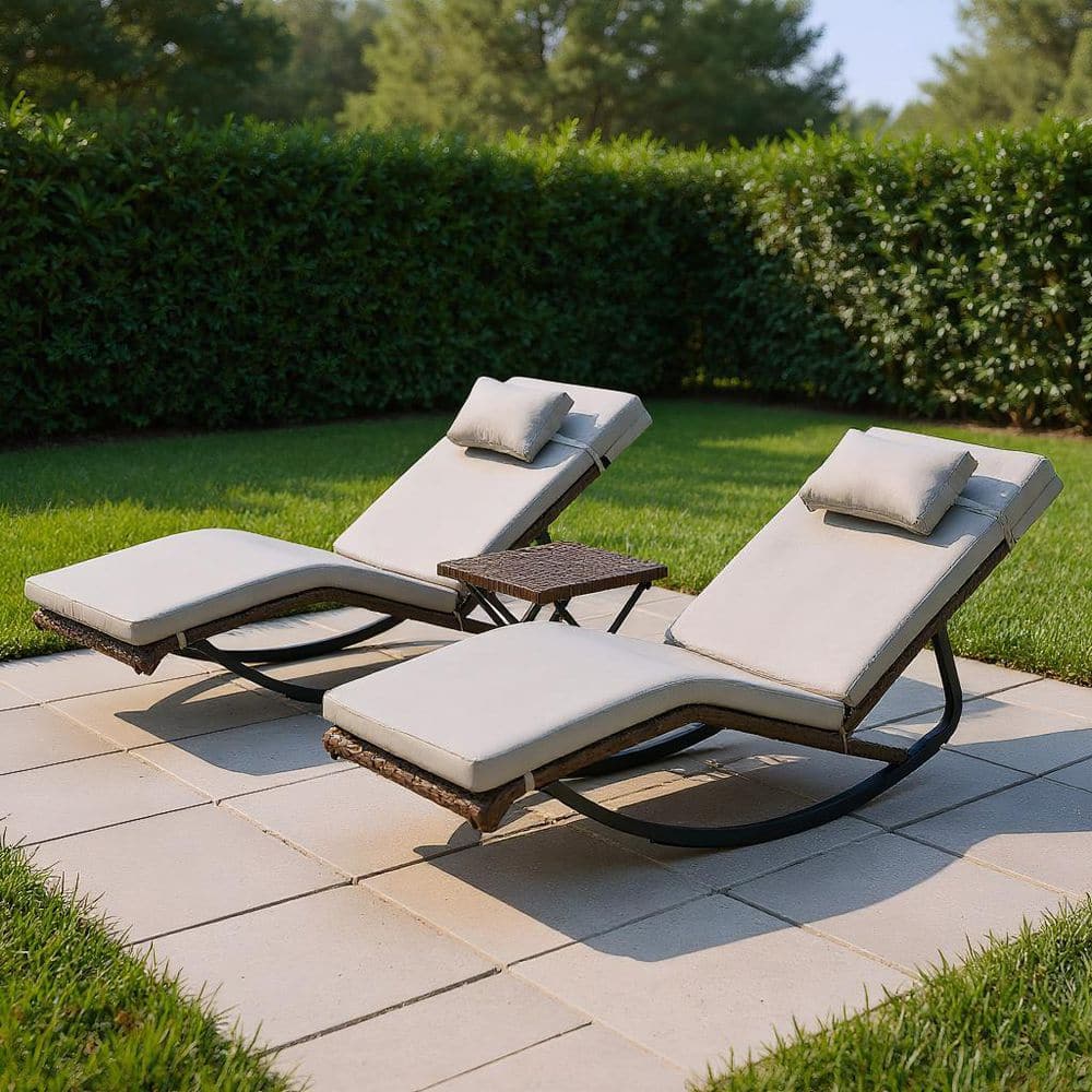 Black Metal Outdoor Lounge Chair with Gray Cushion and Folding Table for Patio, Garden, Backyard Set of 2 price history on PriceWatchPro