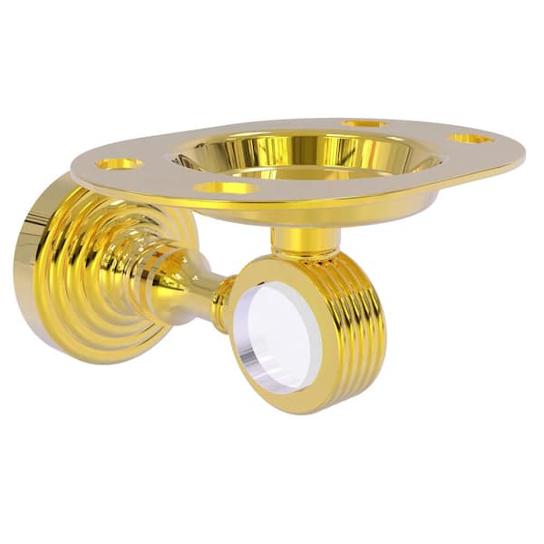 Allied Brass Pacific Grove Collection Tumbler and Toothbrush Holder with Groovy Accents in Polished Brass