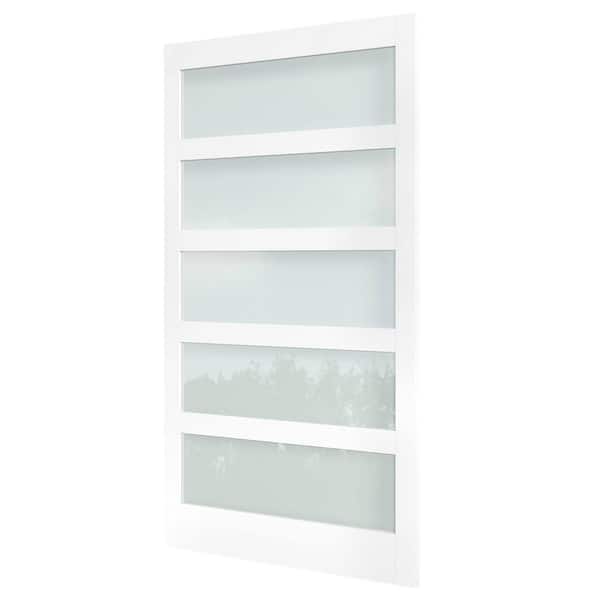 48 in. x 96 in. 5-Lite Frosted Glass White MDF Assembly Required Interior Sliding Barn Door with Hardware Kit