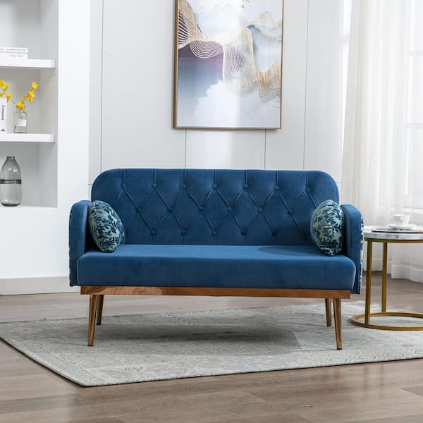 Seafuloy 55 in. W Square Arm Velvet Straight Sofa Loverseat Couch in Blue