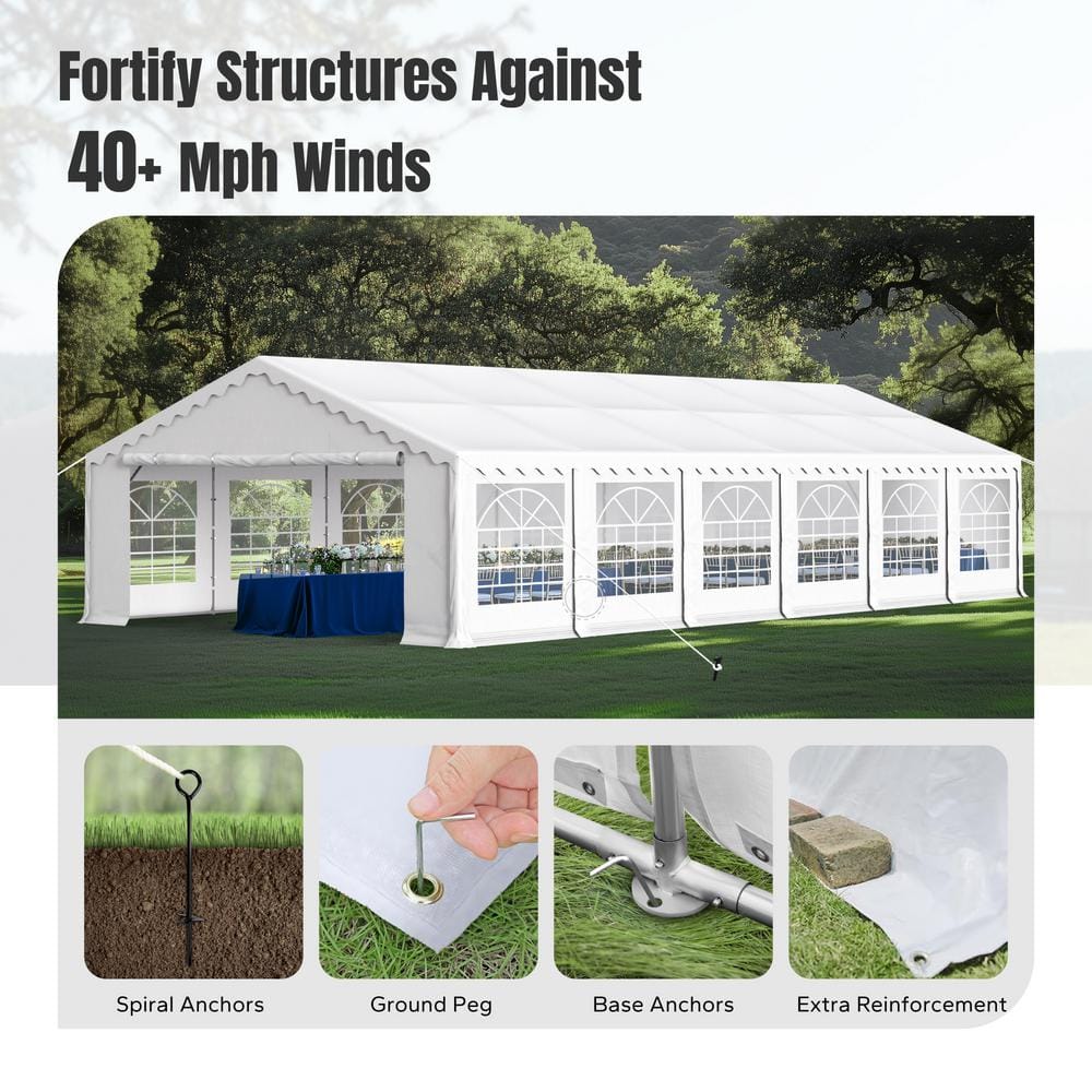 Syritta 20 Ft. White Steel Canopy Tent with 6 Side Walls