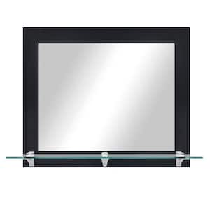 25.5 in. W x 21.5 in. H Rectangular Framed Gallery Black and White Horizontal Wall Mirror with Tempered Glass Shelf