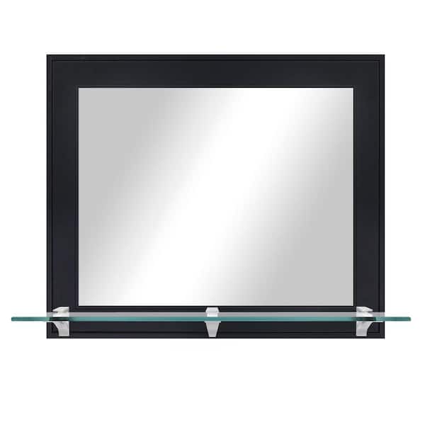 Unbranded 25.5 in. W x 21.5 in. H Rectangular Framed Gallery Black and White Horizontal Wall Mirror with Tempered Glass Shelf