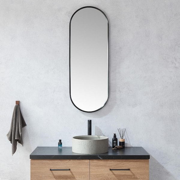 ROSWELL Luarca 18 in. W x 48 in. H Metal Framed Oval Bathroom Vanity Mirror in Black