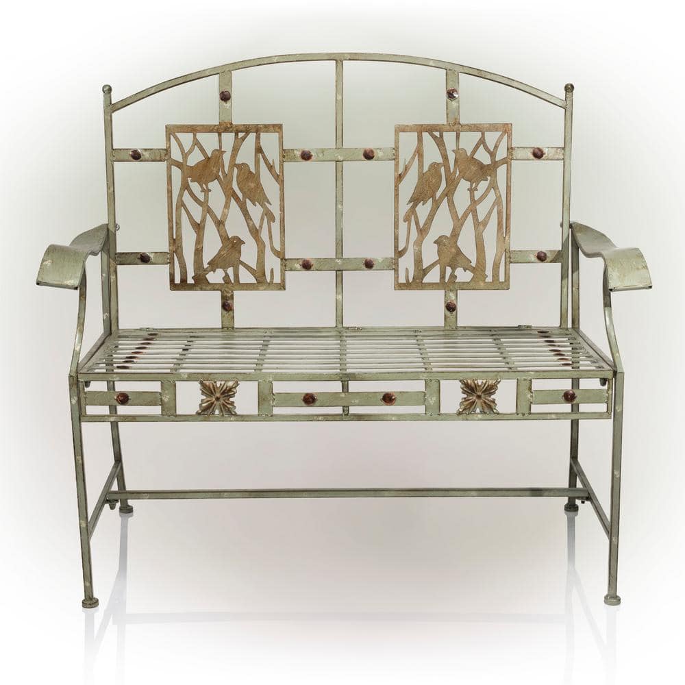 45 in. x 22 in. Outdoor 2-Person Metal Garden Bench with Bird Design