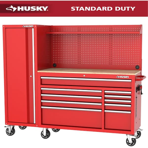 Modular Tool Storage 72 in. W Standard Duty Red Mobile Workbench Cabinet with Pegboard and 20 in. Side Locker