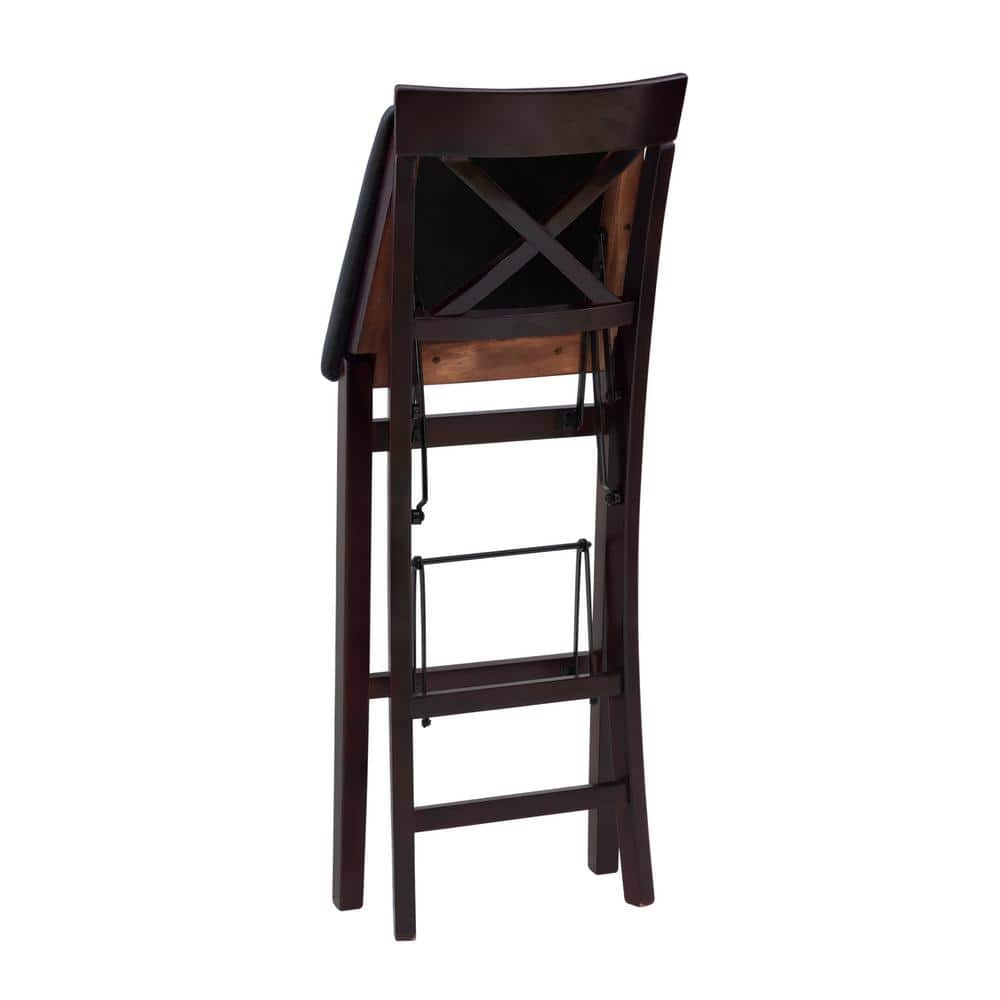 Merlot Wood and Dark Brown Faux Leather 30" Folding Barstool