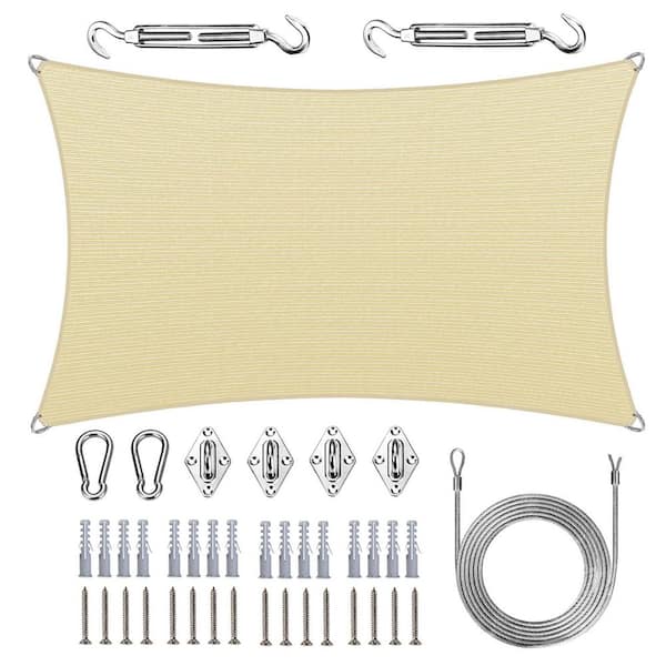 ROYAL SHADE Pro Ring 18 ft. x 22 ft. Rectangle Sun Shade Sail with Hardware Kit and Rope-Beige