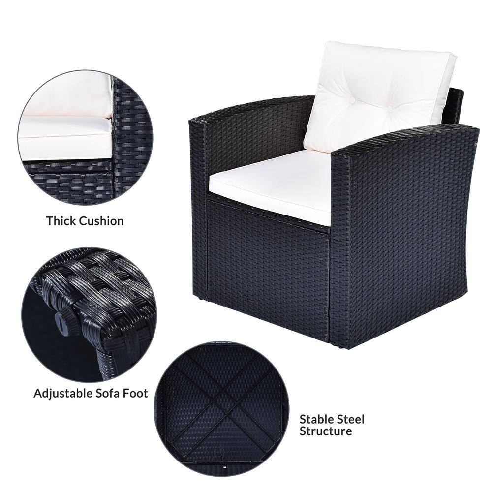 6-Piece Black Steel Frame Outdoor Sectional Sofa Set with Beige Cushions