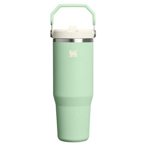 30 oz. Insulated Stainless Steel Flip Straw Tumbler with Handle Twist on Lid, Leak Resistant Water Bottle in Green