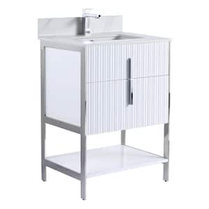 24 in. W x 18 in. D x 33.5 in. H Bath Vanity in White with White Carrara Sintered Stone Top with Chrome Hardware