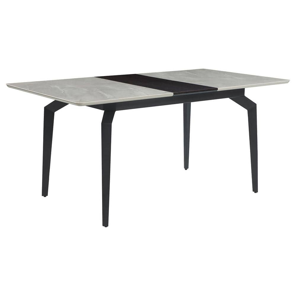 Mina Rectangular Extendable Gray Ceramic and Black Dining Table