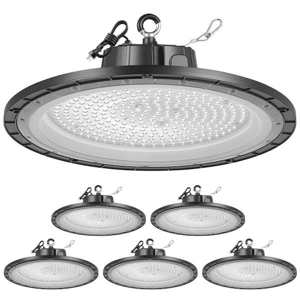 6 Pack LED High Bay Lights, 5000K 200W 30000LM Super Bright UFO LED Warehouse Shop Lights, IP65 Waterproof, Black