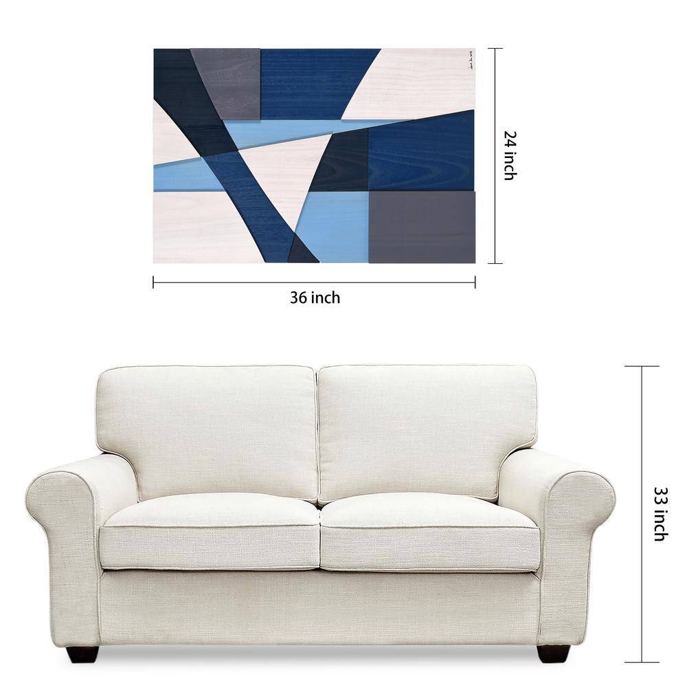 36 in. x 24 in. Blue and Gray Abstract Wood Wall Art