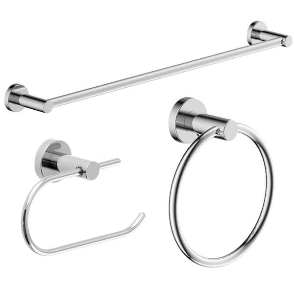 Symmons Dia 3-Piece Bath Hardware Set with Toilet Paper Holder, 18 in . Towel Bar and Towel Ring in Chrome