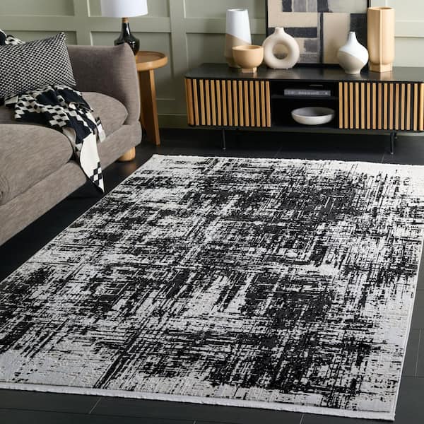 Mila 9 ft. x 12 ft. Ivory/Black Distressed Modern Area Rug