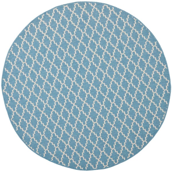 SAFAVIEH Courtyard Blue/Beige 8 ft. x 8 ft. Round Geometric Indoor/Outdoor Patio  Area Rug