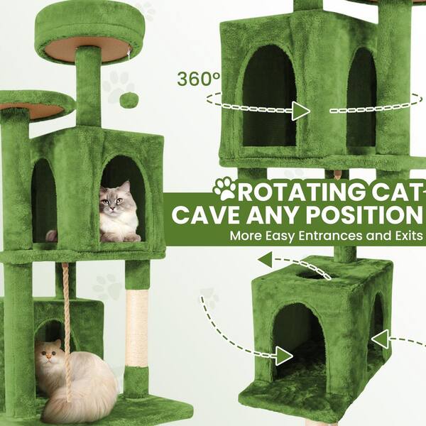 Green Modern Cat Tree Pet Tower with Scratching Ramp, Hanging Ball