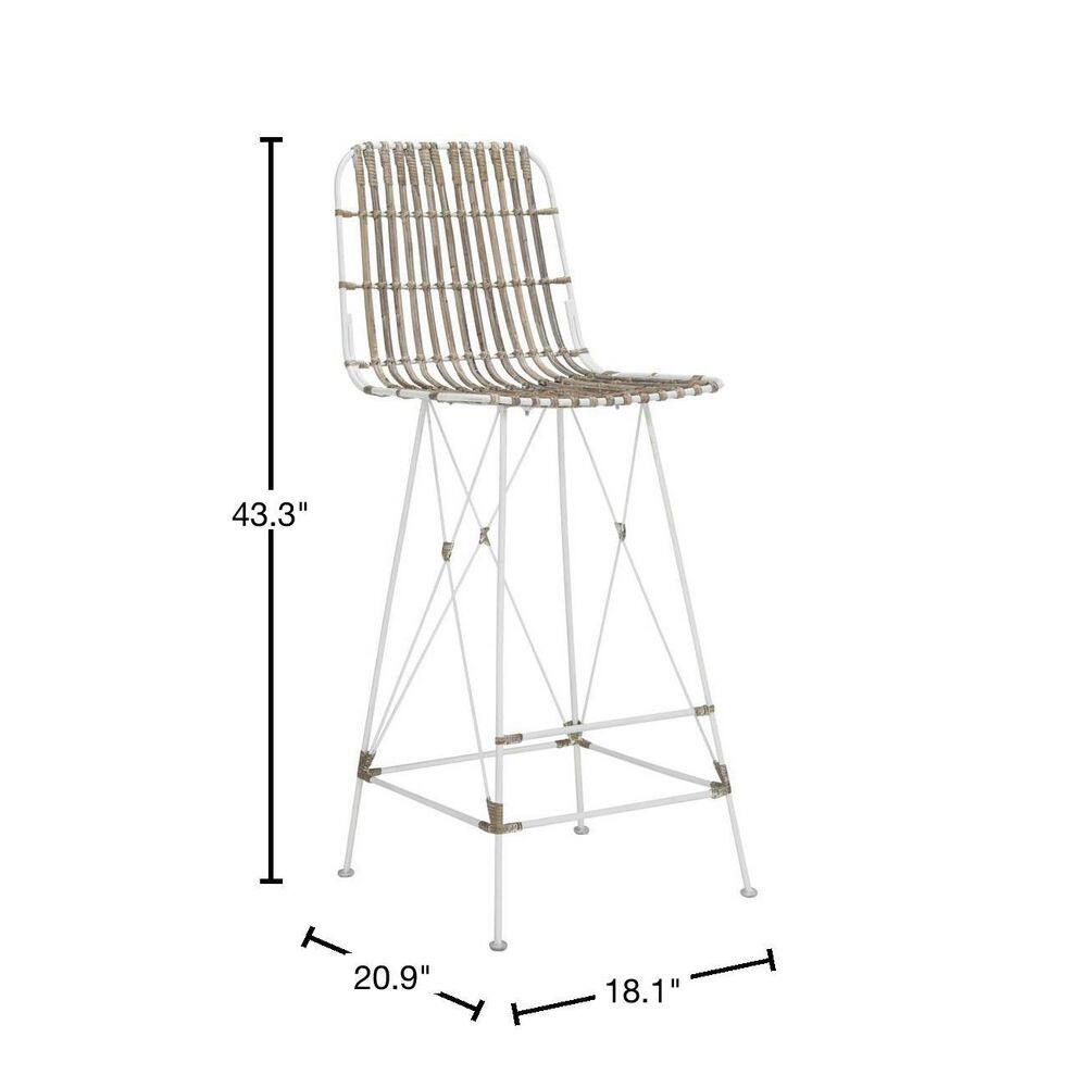 Minerva White Wicker and Metal Bar Stool Set of 2