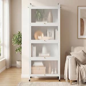 White 4-Shelf Metal 23.5 in. W Kitchen Baker's Rack Storage Cabinet Mobile Microwave Stand Flip-up Doors