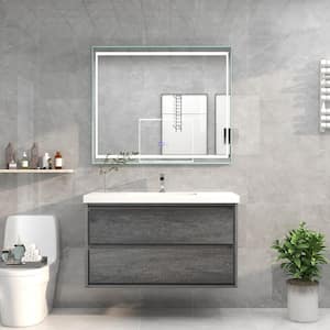 Sage 42 in. W Vanity in Smoke Oak with Reinforced Acrylic Vanity Top in White with White Basin