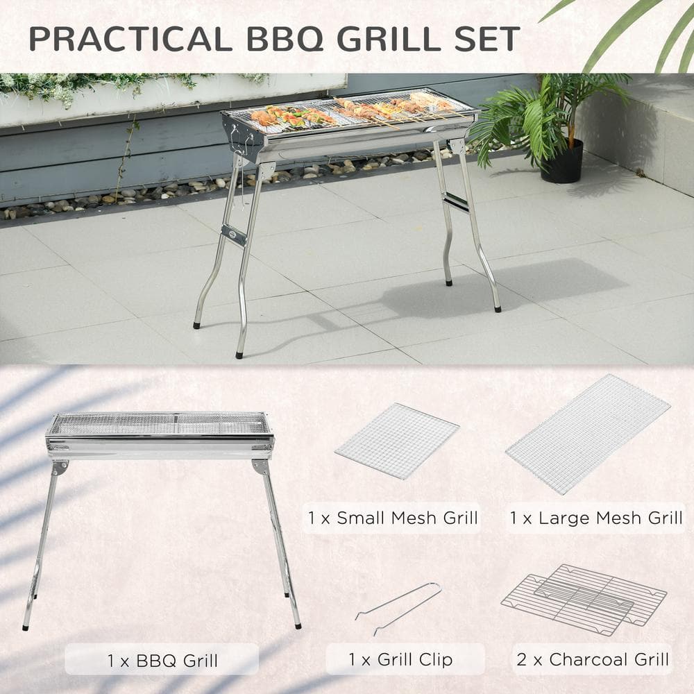 Stainless Steel Portable Hibachi Charcoal Grill with Folding Legs