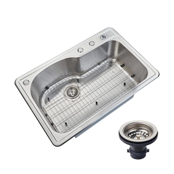 The Duet Series 33 in. 18-gauge Drop-in Single Bowl Stainless Steel Sink with Grid Rack(s) and Basket Strainer(s)