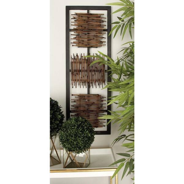 Litton Lane 38 in. x 13 in. Modern MDF Wall Panel with Abstract Rustic Bamboo Stick Art in Matte Finish (2-Pack)