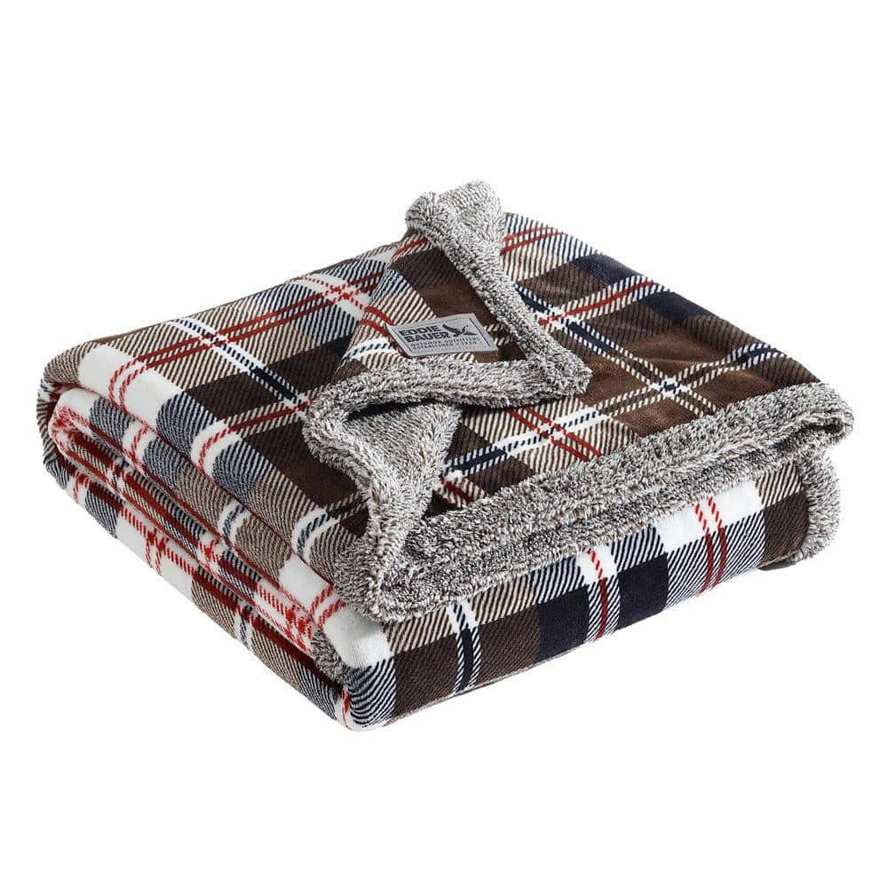 Trailhead Plaid Brown/Orange 50 x 70 Plush Fleece Throw Blanket
