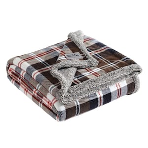 Trailhead Plaid Brown/Orange 50 x 70 Plush Fleece Throw Blanket