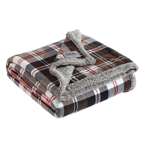 Unbranded Trailhead Plaid Brown/Orange 50 x 70 Plush Fleece Throw Blanket