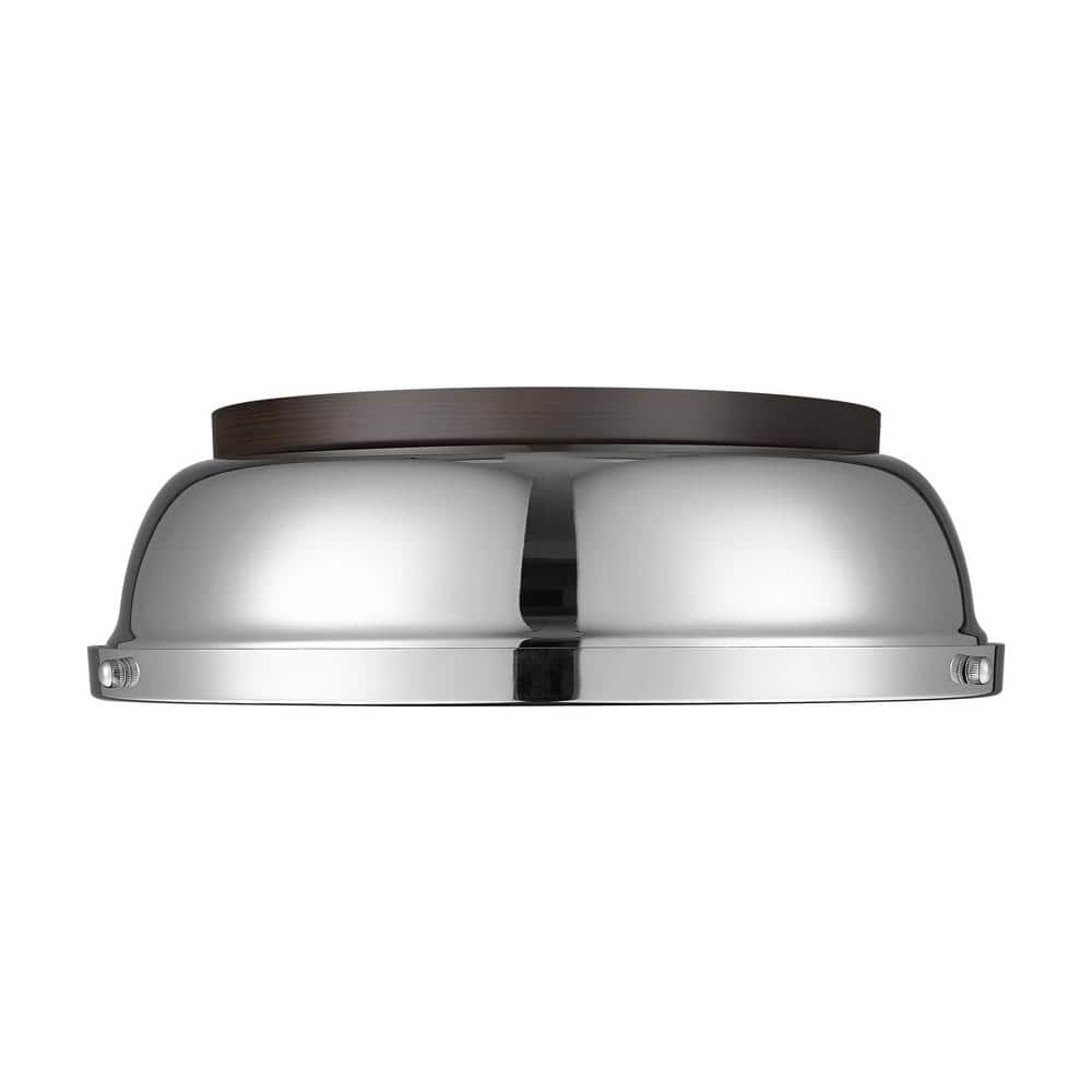 Duncan 14 in. 2-Light Rubbed Bronze Flush Mount with Silver Shade and No Bulbs Included 1-Pack price history on PriceWatchPro