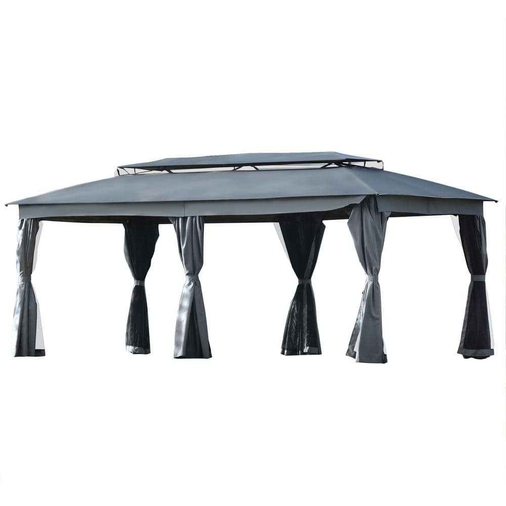 10 ft. x 20 ft. Gray Outdoor Patio Garden Gazebo Tent with Oxford Cloth & M