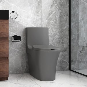 1-Piece 1.1/1.6 GPF Dual Flush Elongated Toilet in Light Grey