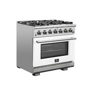 Capriasca 36 in. 5.36 cu. ft. Gas Range with 6 Gas Burners Oven in. Stainless Steel with White Door