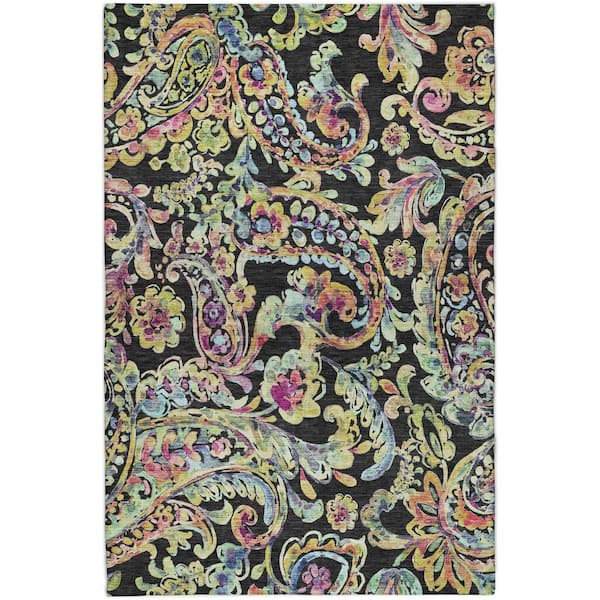 Dream Shag Premium Machine Washable Abstract ADS834 Black 5 ft. x 7 ft. 6 in. Area Rug