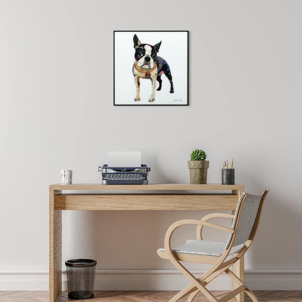 Boston Terrier Reverse Printed Glass Wall Art with Black Frame