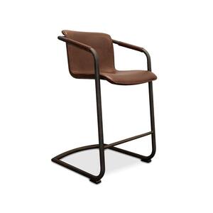 26.5 in. Brown and Black Low Back Metal Frame Counter Stool Chair with Faux Leather Seat (Set of 2)