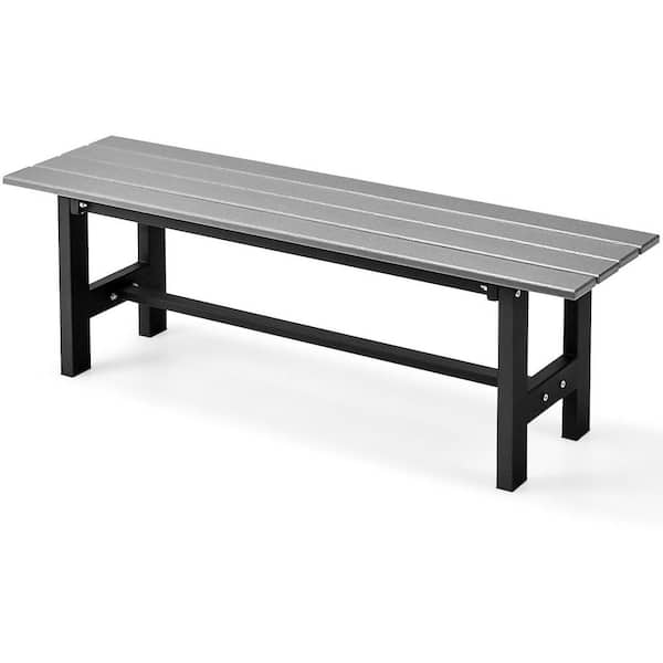 Gymax Grey Outdoor HDPE Bench w/Metal Frame 47 in. x 14 in. x 16 in. for Yard Garden