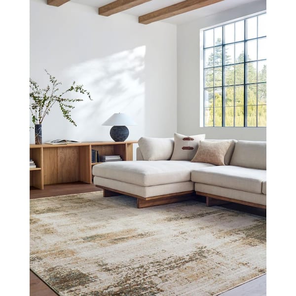 Galey Alix x Livabliss Myrtle Avenue III Modern Abstract Area Rug, 5'3 in. x 7'7 in. (5' x 8'), Cream/Taupe