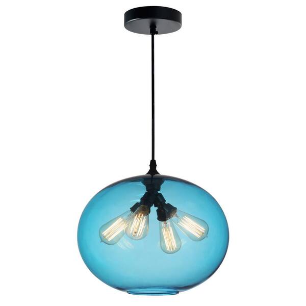 CWI Lighting Glass 4 Light Down Pendant With Blue Finish