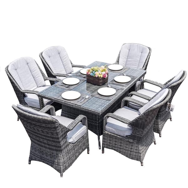 DIRECT WICKER ELLE Gray 7-Piece Wicker Outdoor Dining Set with Gray Cushions