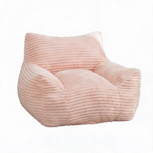 Beige Corduroy Oversized (41.8 in. W x 39.4 in. D) Bean Bag with Armrests, Shredded Foam Filler