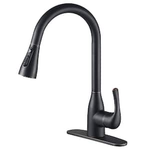 Single Handle Pull Down Sprayer Kitchen Faucet with Deckplate Included in Oil Rubbed Bronze